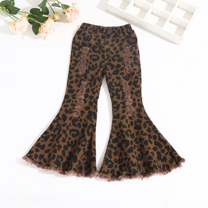 Children's Hole Leopard Print Cotton Bell Bottoms