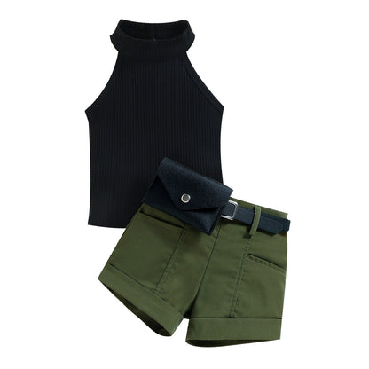 Girls Summer Sleeveless Top Shorts Set