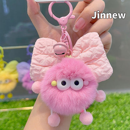 Bow Colorful Fur Ball Keychain