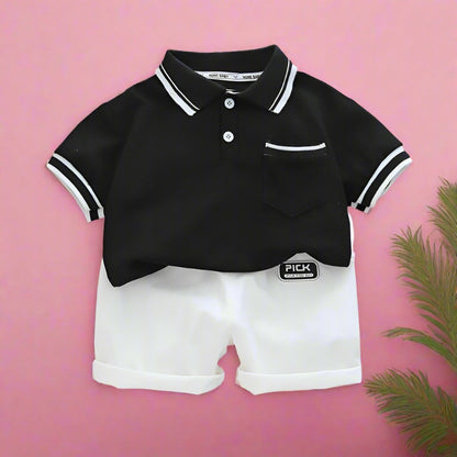 Boys Minimalist Polo Casual Short Sleeved Shorts Cotton Set