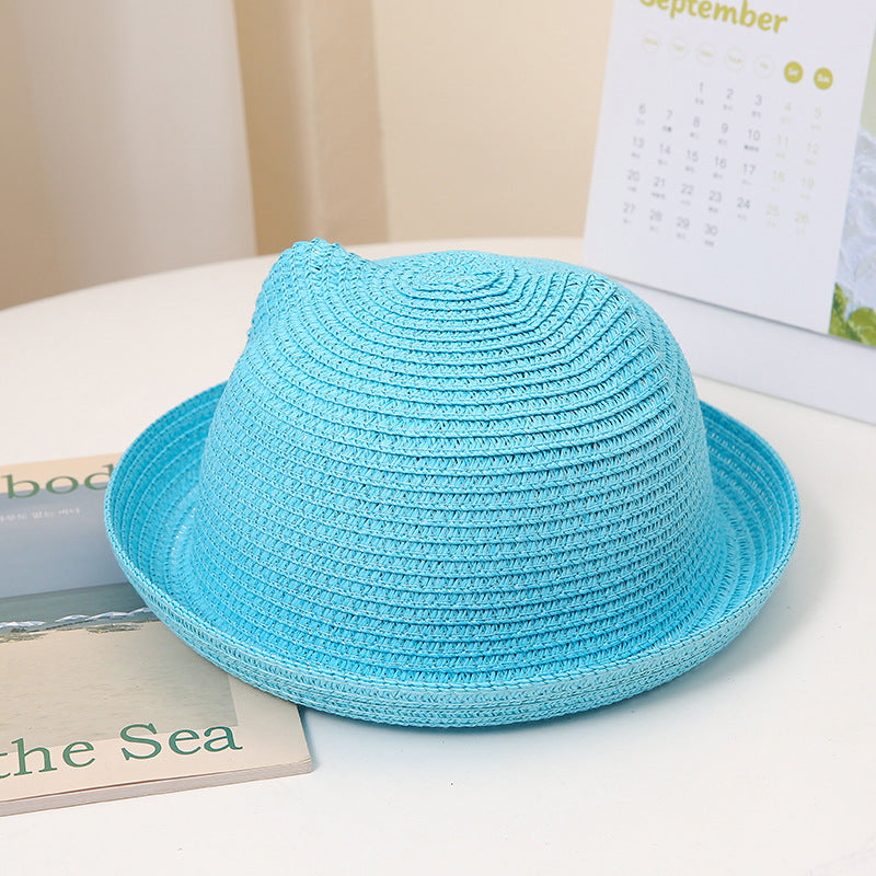 Cute Cartoon Children's Hats Colored Hats Cat Ears Straw Hats