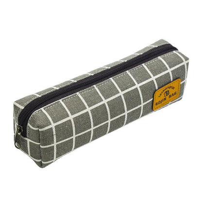 Simple Canvas Black and White Plaid Canvas Pen Bags