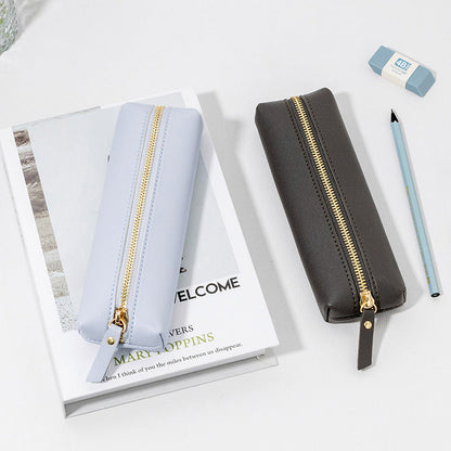 Pebbled Leather Large Capacity Zipper Pen Bag