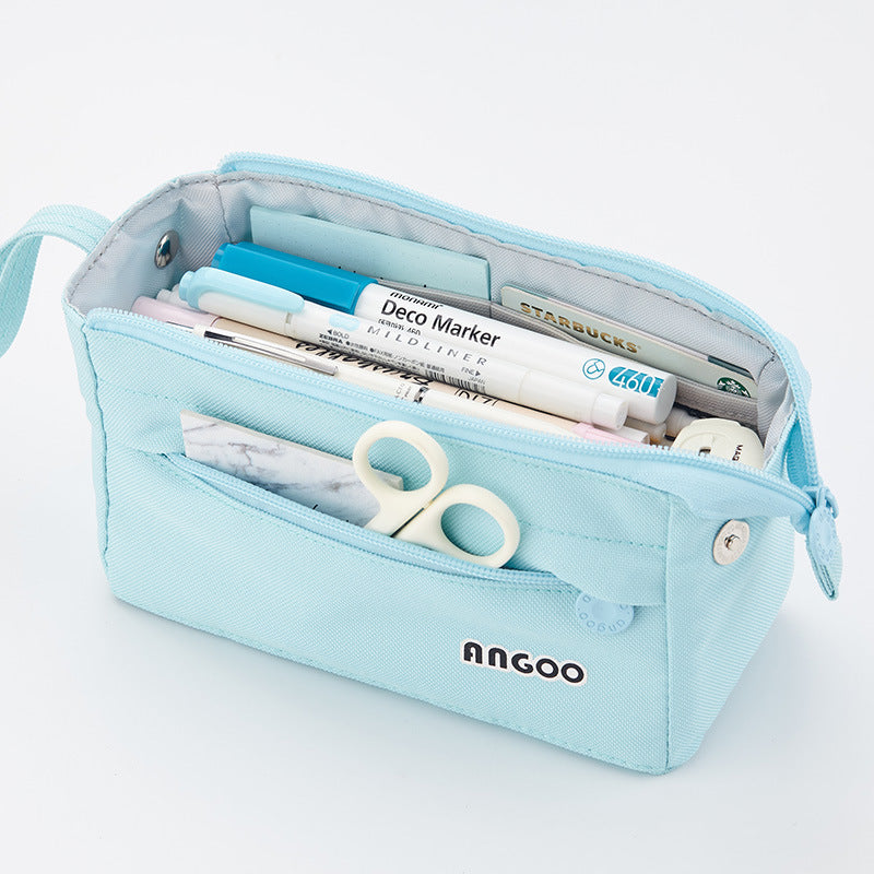 Portable Open Solid Color Canvas Pencil Case