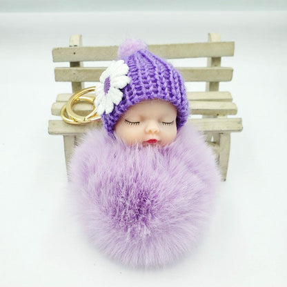 Cute sleeping doll keychain fur ball pendant