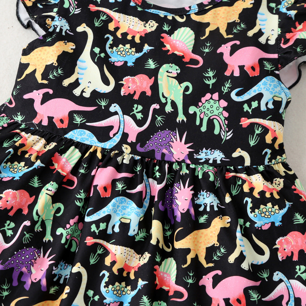 Girls Colorful Dinosaur Cotton Princess Dress Baby Clothes