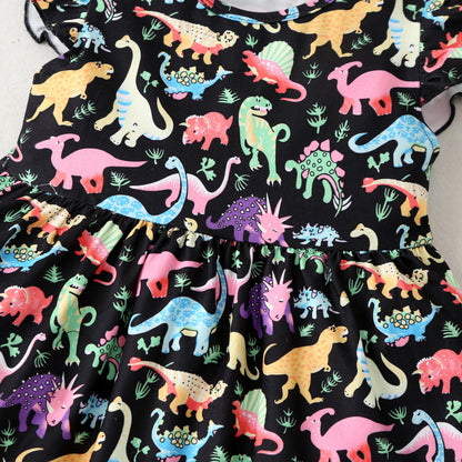 Girls Colorful Dinosaur Cotton Princess Dress Baby Clothes