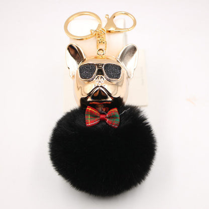 New Creative Sunglasses French Dou Plush Ball Keychain