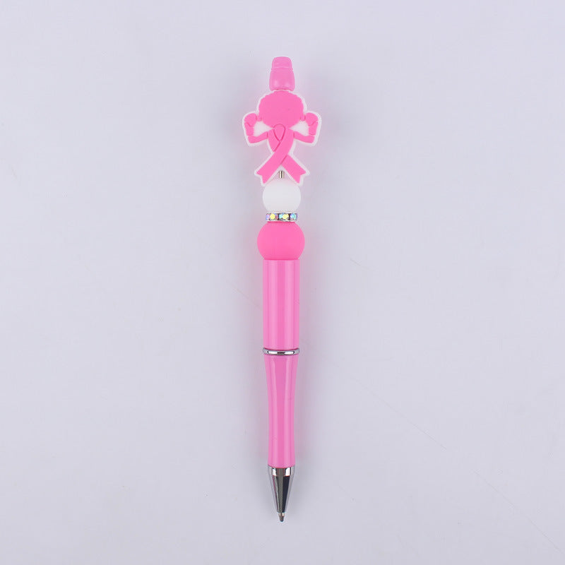 Pink Girls Silicone Beads Beaded Ballpoint Pen