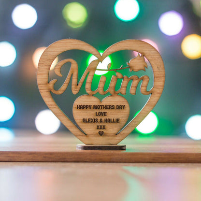 Mother's Day Wooden Carved Heart-shaped Hollow Letter Ornaments