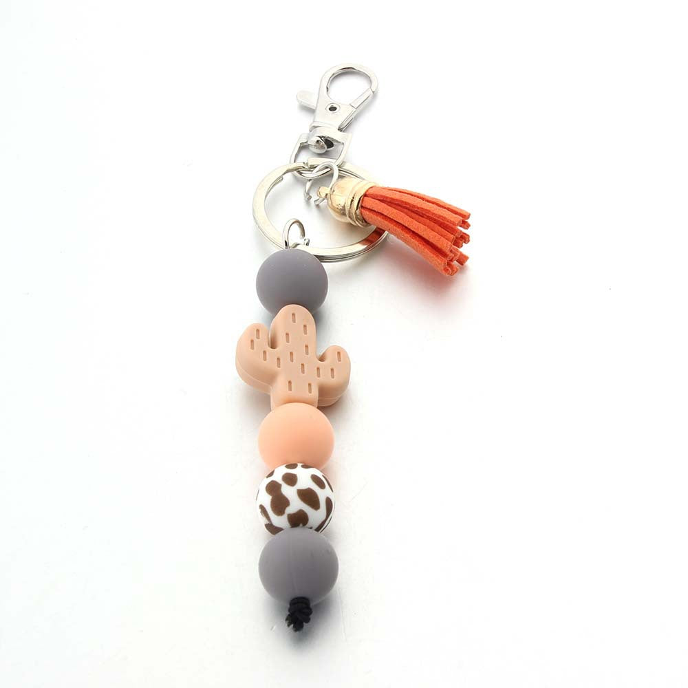 Cartoon Cactus Silicone Beaded Keychain