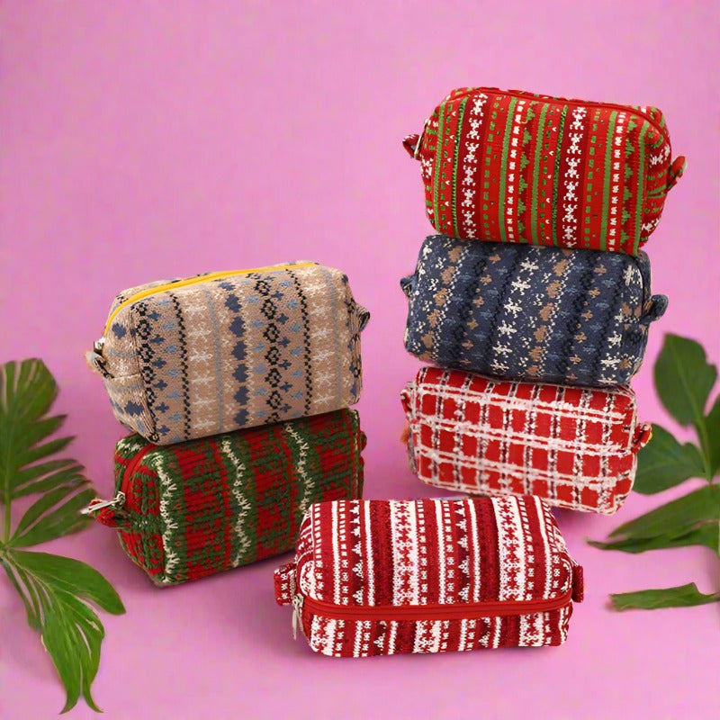 New Year Christmas Red Knitted Wool Pencil Bag