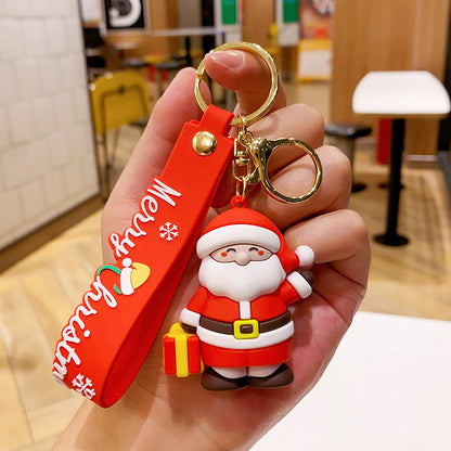 Christmas Cartoon PVC Soft Rubber Elk Snowman Keychain