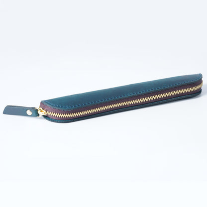 Retro Simple Leather Cowhide Zipper Mini Pencil Case