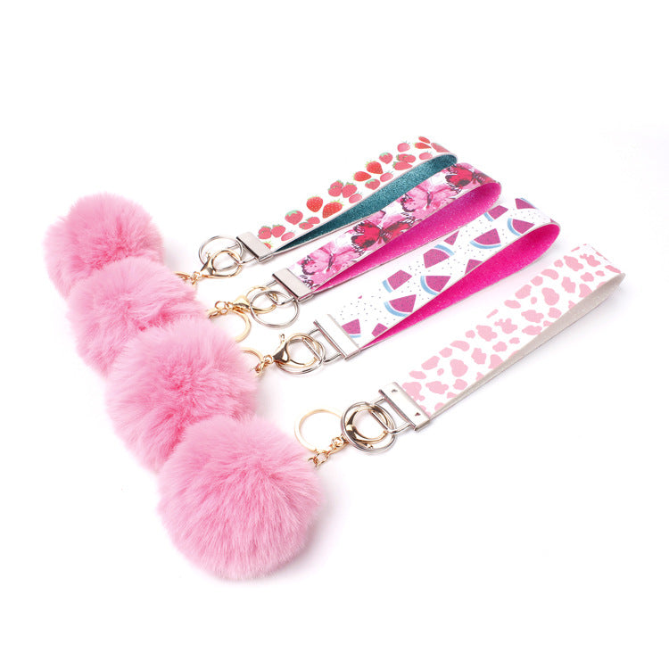 PU Leather Fur Ball Keychain
