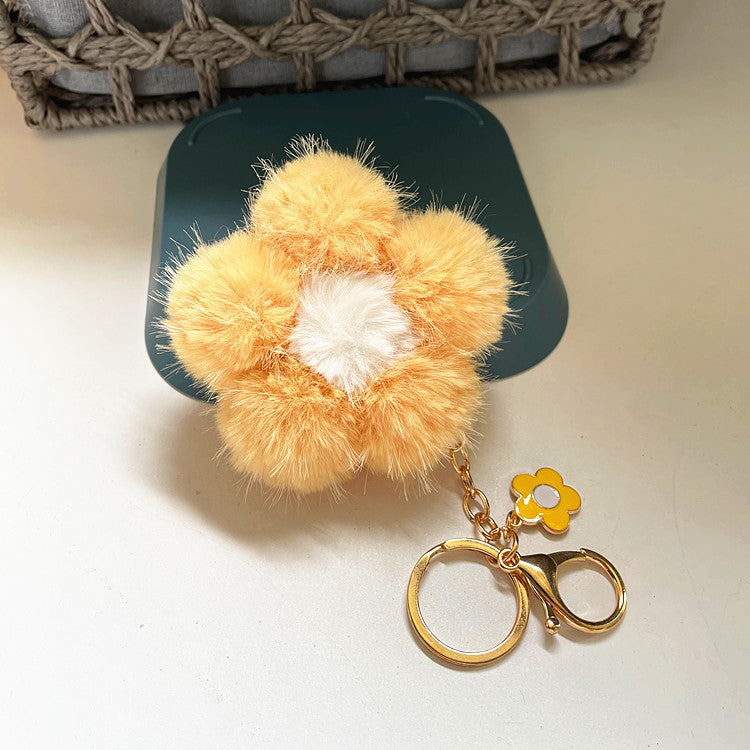Cherry Blossom Fur Ball Car Keychains