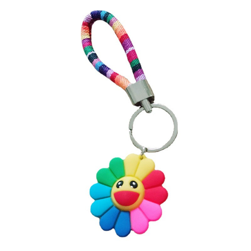 Cute Rainbow Sunflower Smiley Face Keychain PVC Silicone