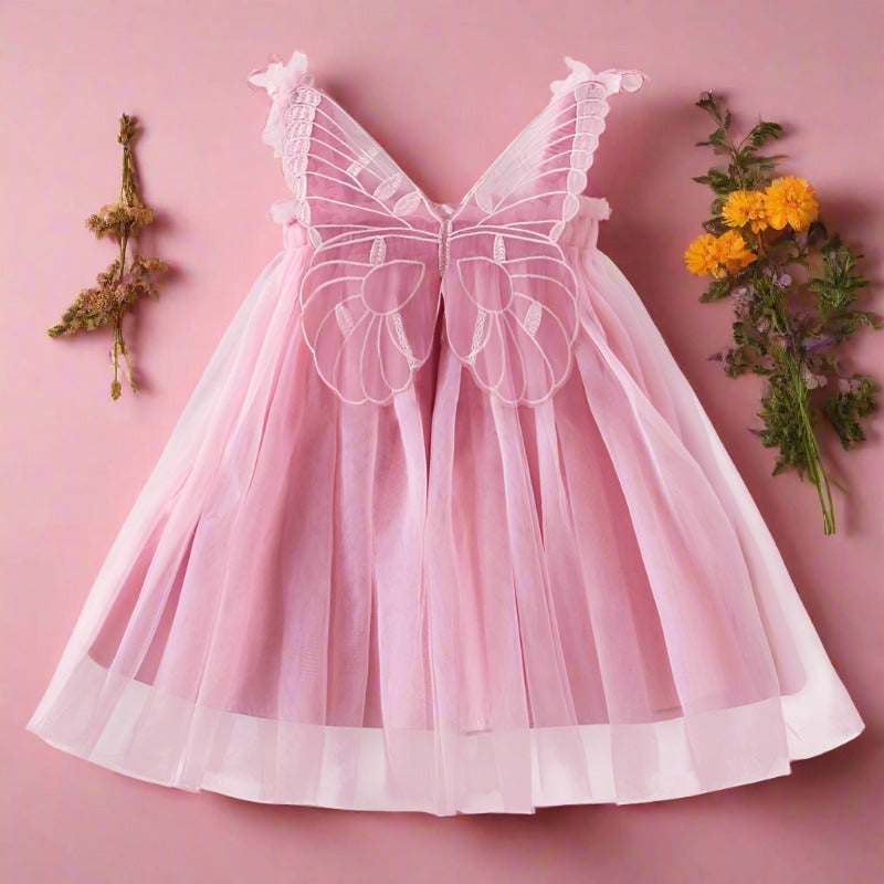 Polyester Children's Three-dimensional Wing Mesh Dress
