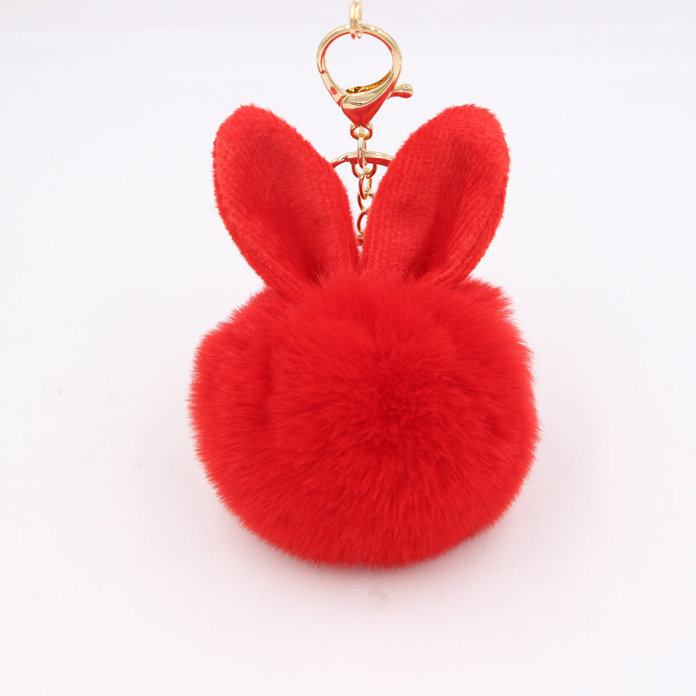 Rabbit Ears Fur Ball Keychain Plush