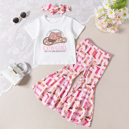 Summer Western Cotton T-shirts and Flared Pants Children's Sets