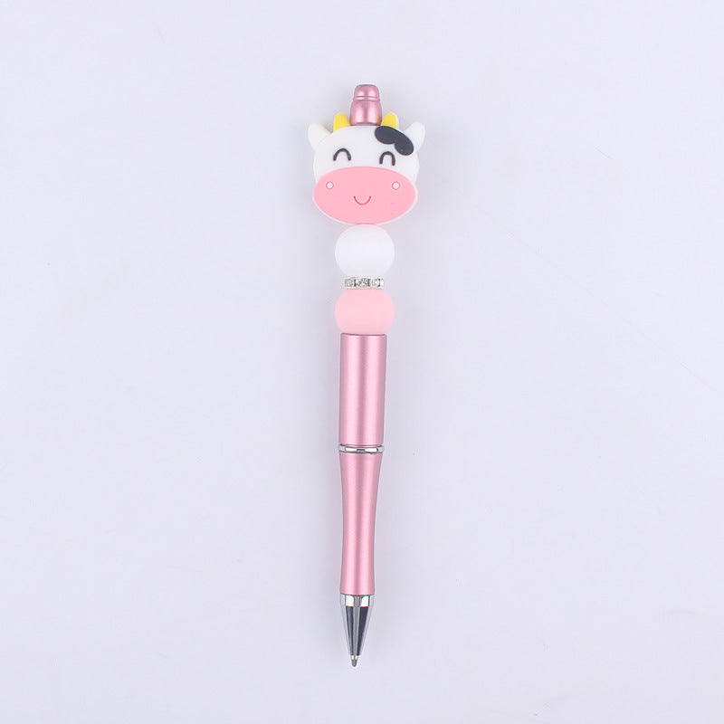 Handmade Beaded Pen Cartoon Animal Cow Silicone Beaded