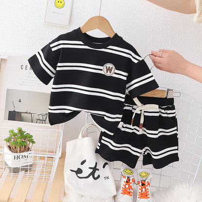 Boys Summer Casual Short Sleeved Shorts Cotton Set