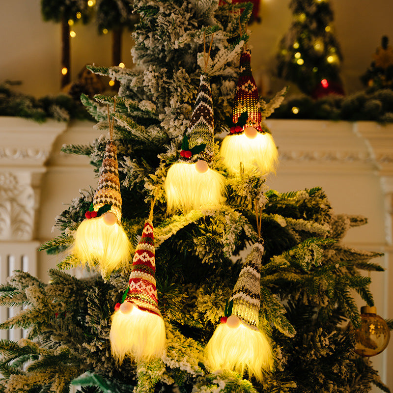 Christmas Knitted Hat with Lights Faceless Doll Pendant