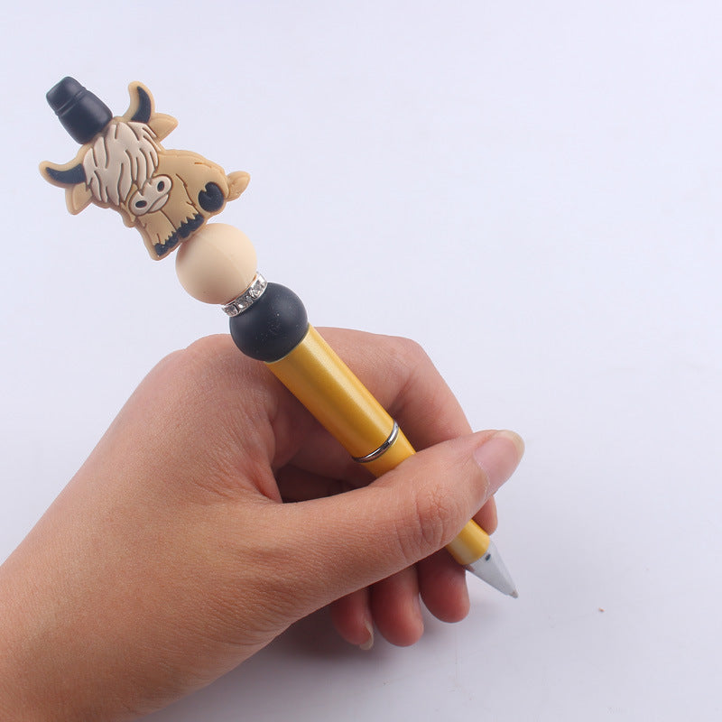 Handmade Beaded Pen Cartoon Animal Cow Silicone Beaded