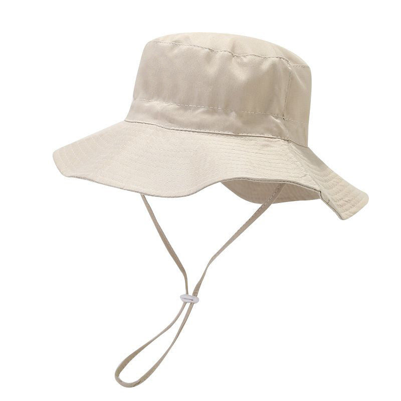 Cotton Solid Color Kids Bucket Hat with Windproof Rope
