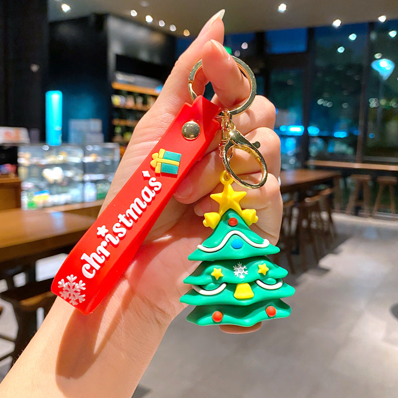 Cartoon Cute Santa Claus Christmas Tree PVC Soft Keychain