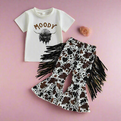 Cotton Children's T-shirt Tassel Flared Pants Set Two-piece Set