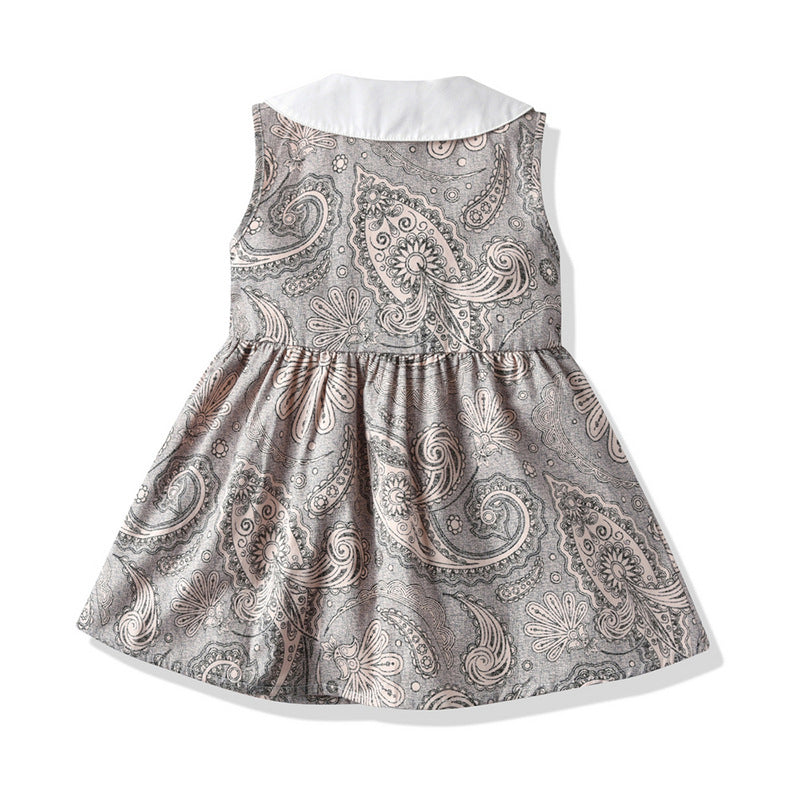 Children's Cotton Sleeveless Floral Doll Neck Dresses