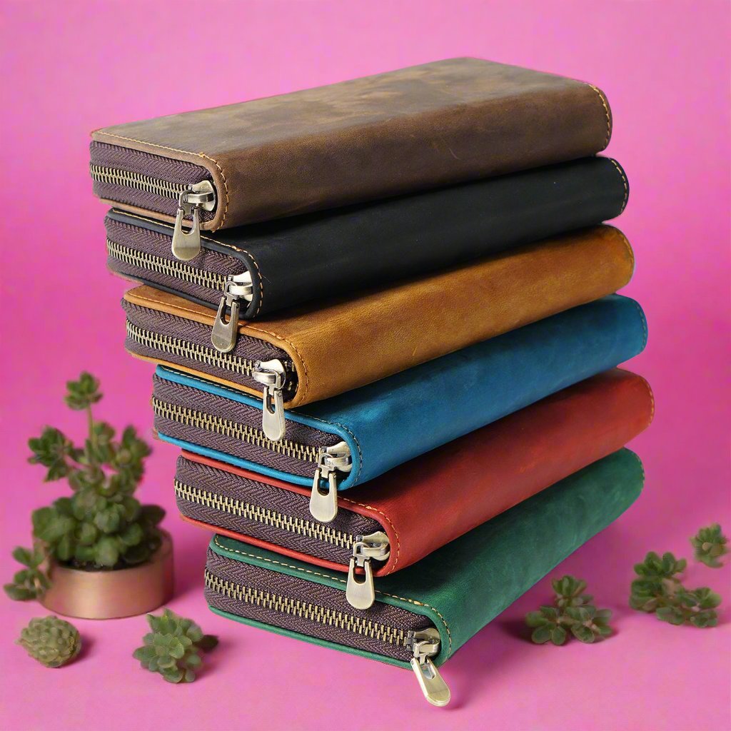 First Layer Cowhide Vintage Zipper Pen Storage Bag