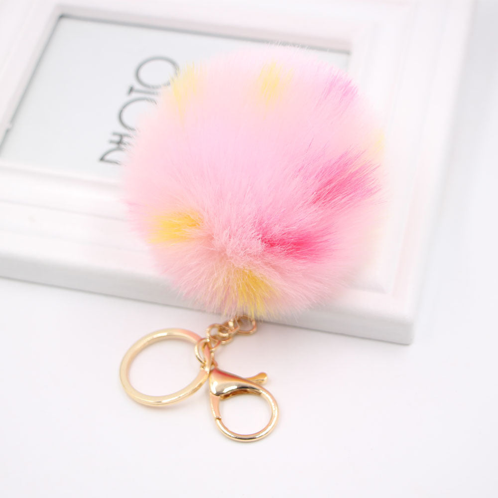 Imitation Rabbit Fur Colorful Plush Ball Keychain