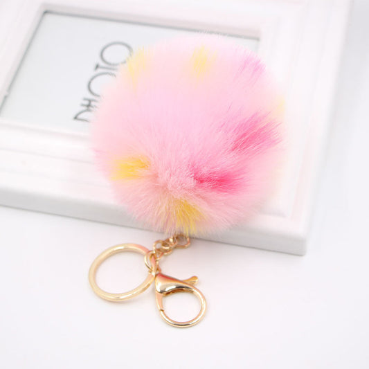 Imitation Rabbit Fur Colorful Plush Ball Keychain