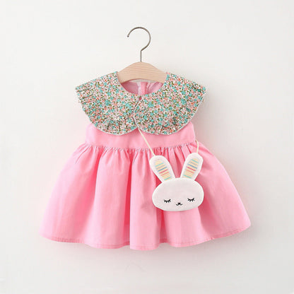 Girls Summer Sleeveless Solid Color Dresses