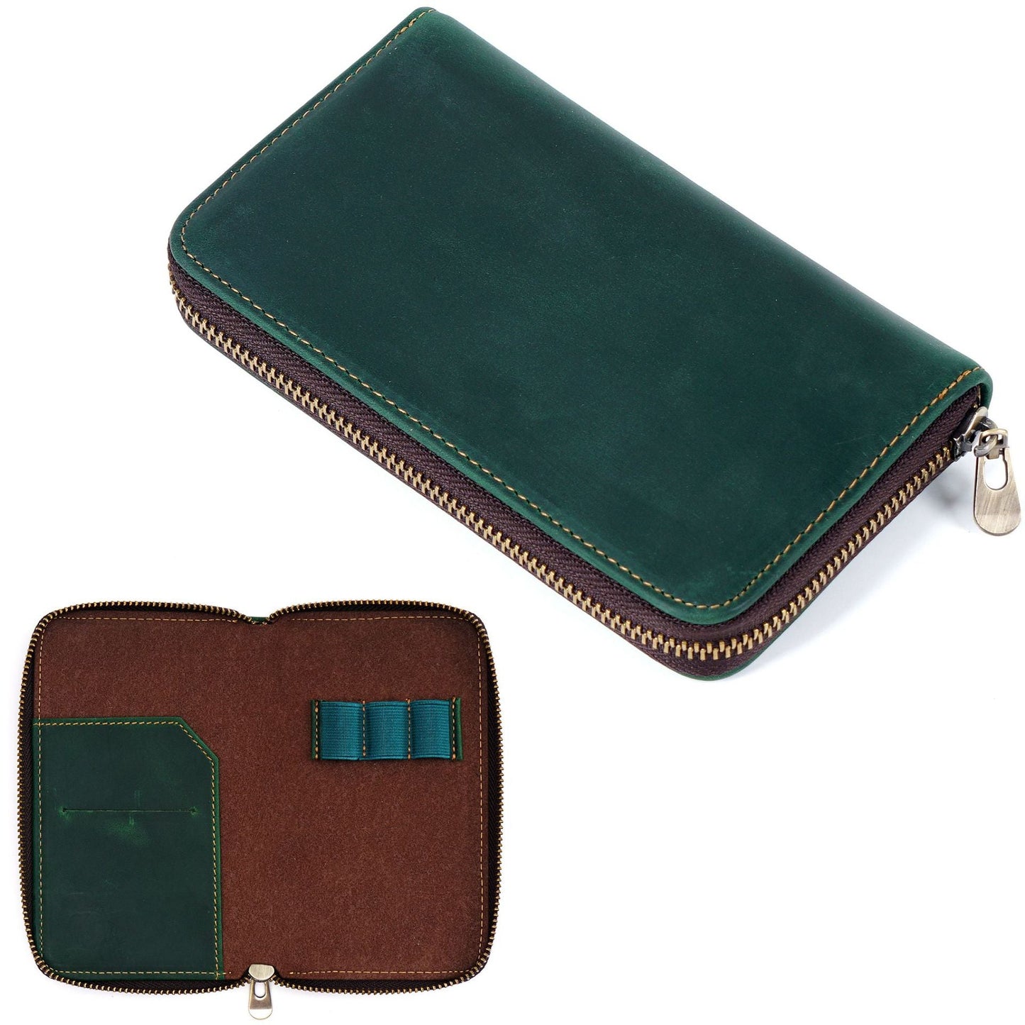 Three-pack Zippered Cowhide Pencil Case