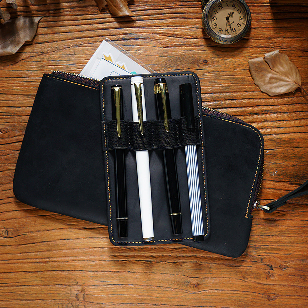 Cowhide Zipper Crazy Horse Leather Multi-functional Zipper Pencil Case