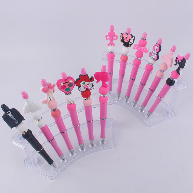 Pink Girls Silicone Beads Beaded Ballpoint Pen