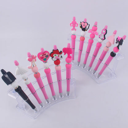 Pink Girls Silicone Beads Beaded Ballpoint Pen