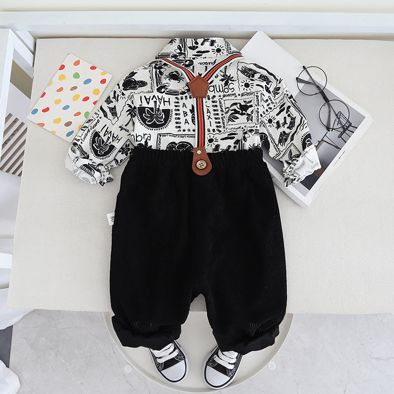 Children's Cotton Casual Long Sleeved Shirt Two-piece Set