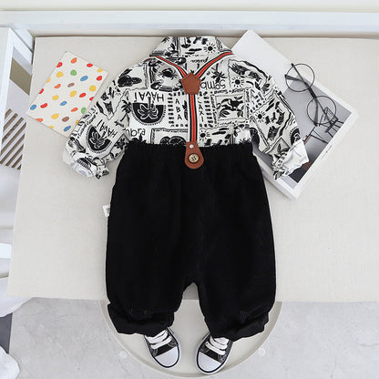 Children's Cotton Casual Long Sleeved Shirt Two-piece Set