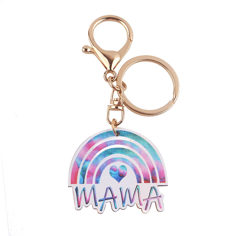 Cartoon Western Rainbow MAMA Wooden Small Keychains