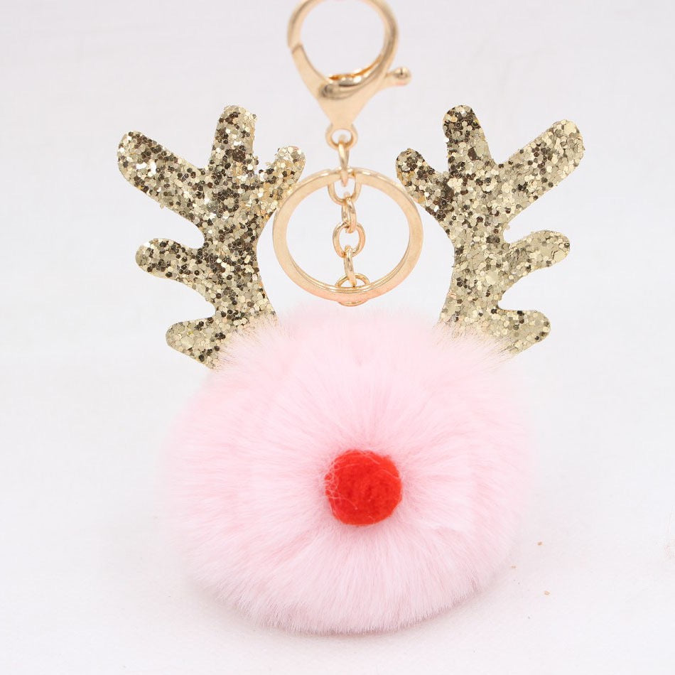 Christmas Antler Plush Ball Keychain