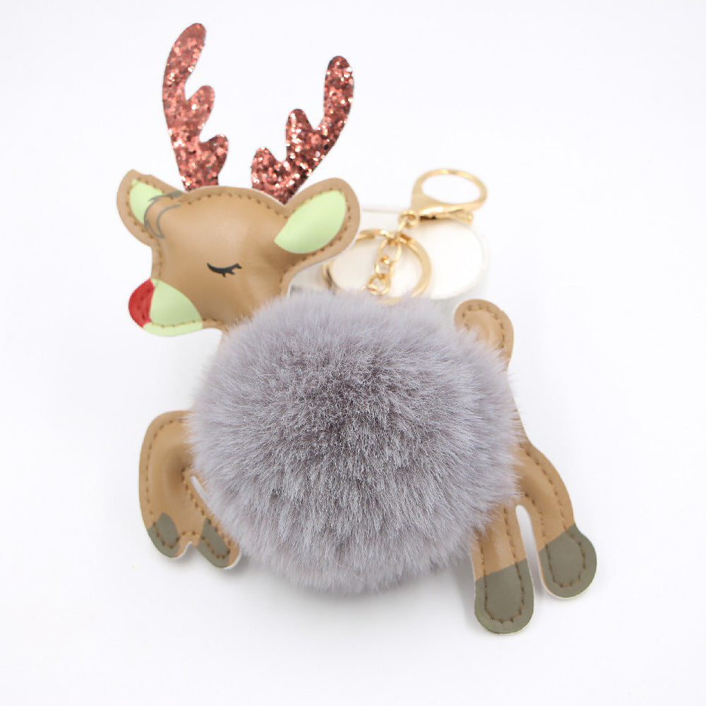 Christmas Deer Plush Ball Keychain