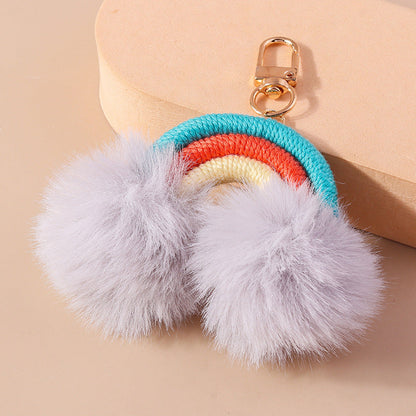 Cartoon Fur Ball Hand Knitted Rainbow Keychain