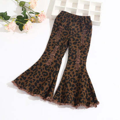 Children's Hole Leopard Print Cotton Bell Bottoms