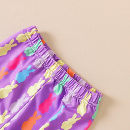 Cotton Children's Sleeve Candy Flower Colored Trumpet Pants Set