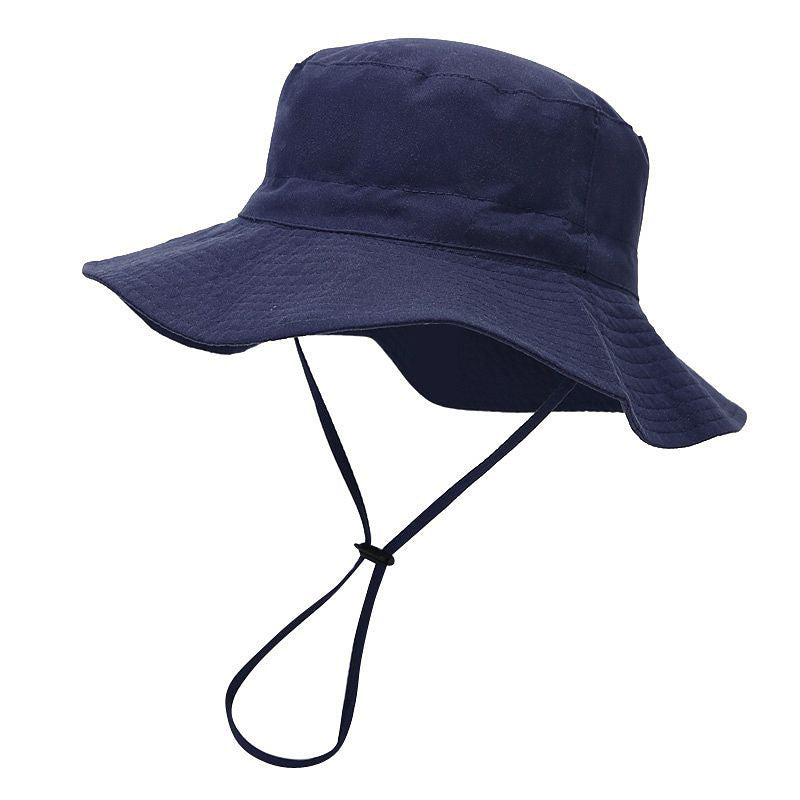 Cotton Solid Color Kids Bucket Hat with Windproof Rope