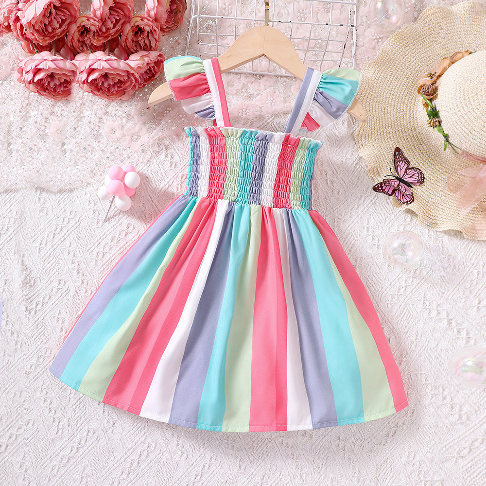 Kids Summer Sling Rainbow Stripes Polyester Fiber Baby Clothes